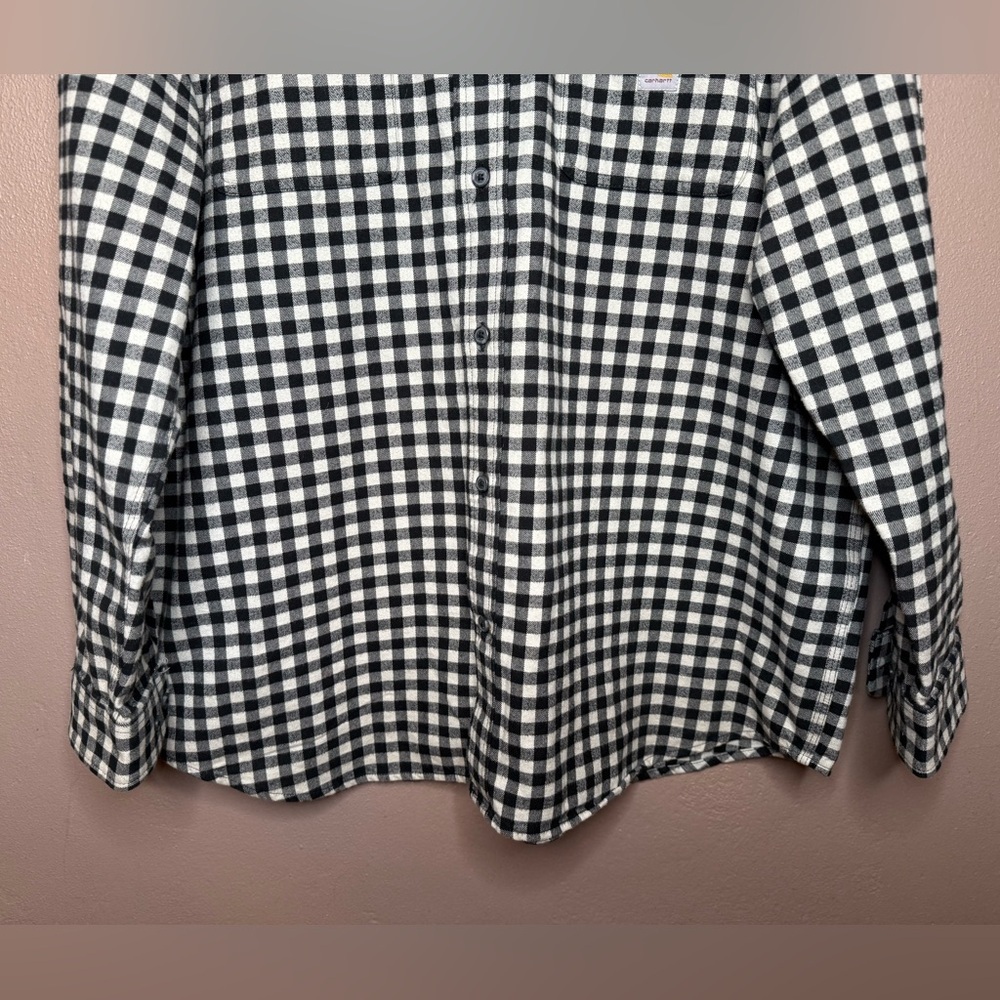 Carhartt Men's Loose Fit Plaid Flannel Long Sleeve Black & White Button Up XL - Picture 7 of 15
